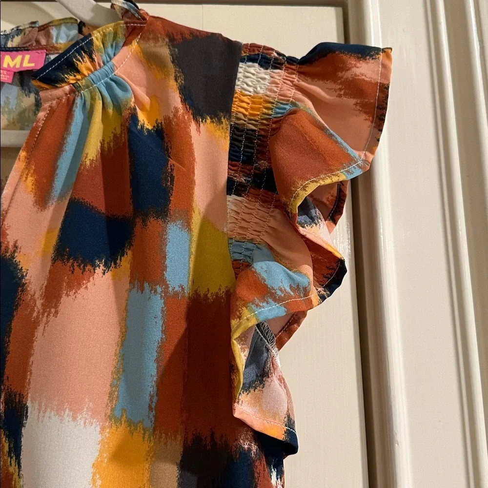 THML Multicolor Geometric Ruffle Sleeve Top - Picture 4 of 6